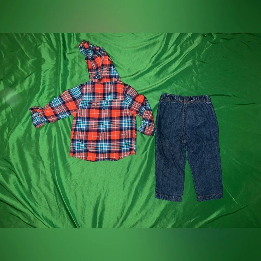 OshKosh B'gosh Vibrant Plaid Shirt and Carters Jeans Outfit 18 Months